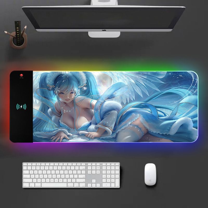 Wireless Charger Gaming Mouse Pad, 15W Wireless Charging Keyboard Pad, Extended RGB Mousepad, Office Desk Mat for iPhone 13/12/12Pro/11 Pro/Xs Max/XR/X,Galaxy S10/S9 31.49x11.81inch