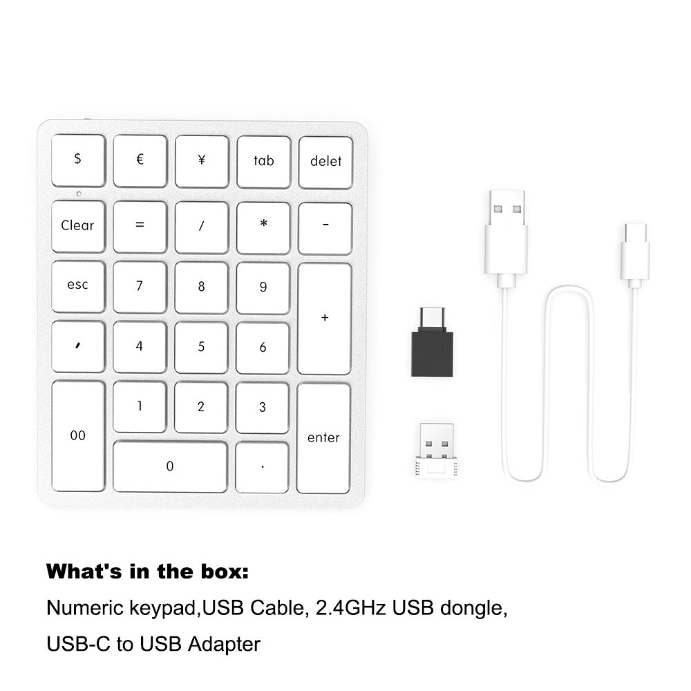 Wireless Number Pad for Laptop - Slim 2.4G USB Number Keypad - 26 Key Rechargeable Numeric Keypad with USB Receiver for Data Entry - 10 Key Numpad Keyboard for Mac, MacBook KB26M