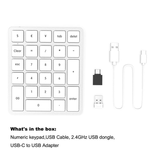 Wireless Number Pad for Laptop - Slim 2.4G USB Number Keypad - 26 Key Rechargeable Numeric Keypad with USB Receiver for Data Entry - 10 Key Numpad Keyboard for Mac, MacBook KB26M