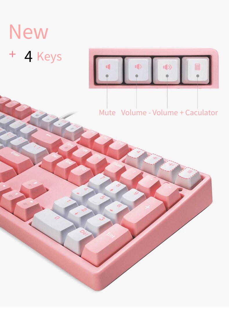 FY108 Pink Mechanical Keyboard USB Wired Computer RU/EN Blue/Brown/Balck/Red Switch Esports Keyboard Gamer 87/108Key PBT Keycaps