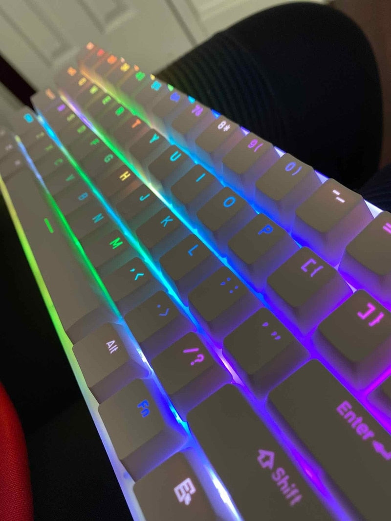 K61 61 Keys Mechanical Gaming Keyboard Gateron Switch Hot Swappable USB-C Wired RGB Backlight Translucent Glass Base ABS Keycap