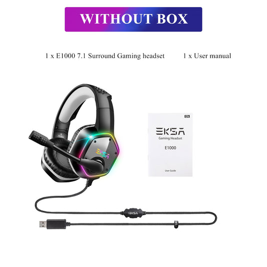 EKSA Wired Gaming Headset E1000 7.1 Surround Sound Headset Gamer PC with Noise Cancelling Mic RGB Light Gaming Headphone For PS4