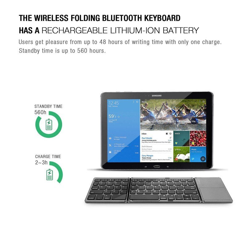 Mini Folding Keyboard Bluetooth Wireless Portable Universal Foldable Keyboard with Touchpad for Windows Android IOS Tablet iPad