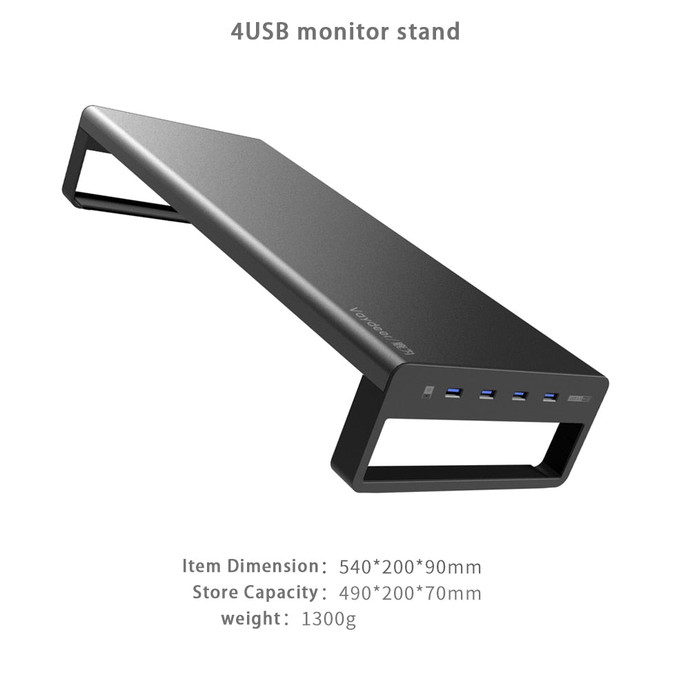 USB3.0 Wireless Charging Aluminum Monitor Stand Riser Support Transfer Data and Charging,Keyboard and Mouse Storage Desk