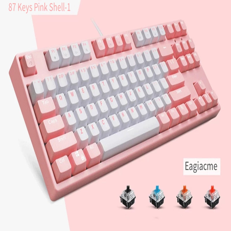 FY108 Pink Mechanical Keyboard USB Wired Computer RU/EN Blue/Brown/Balck/Red Switch Esports Keyboard Gamer 87/108Key PBT Keycaps