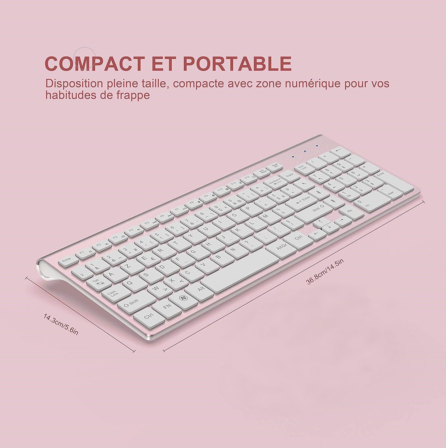 Wireless Keyboard (AZERTY) 2.4Ghz Ultra-Thin Keyboard, Portable Silent 2400 DPI Ergonomic French Keyboard for PC Laptop TV- Pink