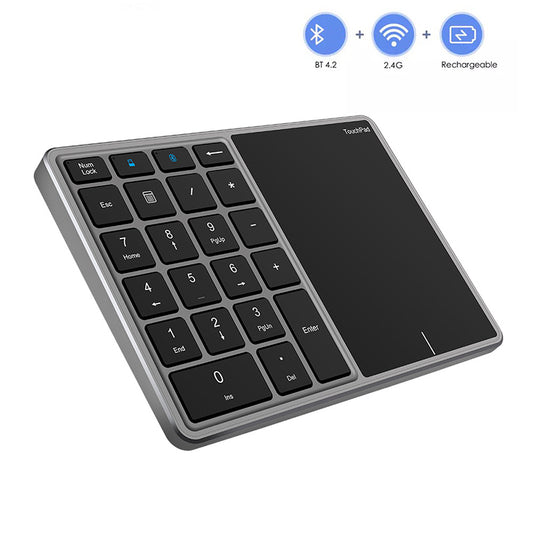 Bluetooth Numeric Keypad Rechargeable Aluminum 2.4G 22-Key Number Pad With Touchpad for MacBook MacBook Windows Laptop
