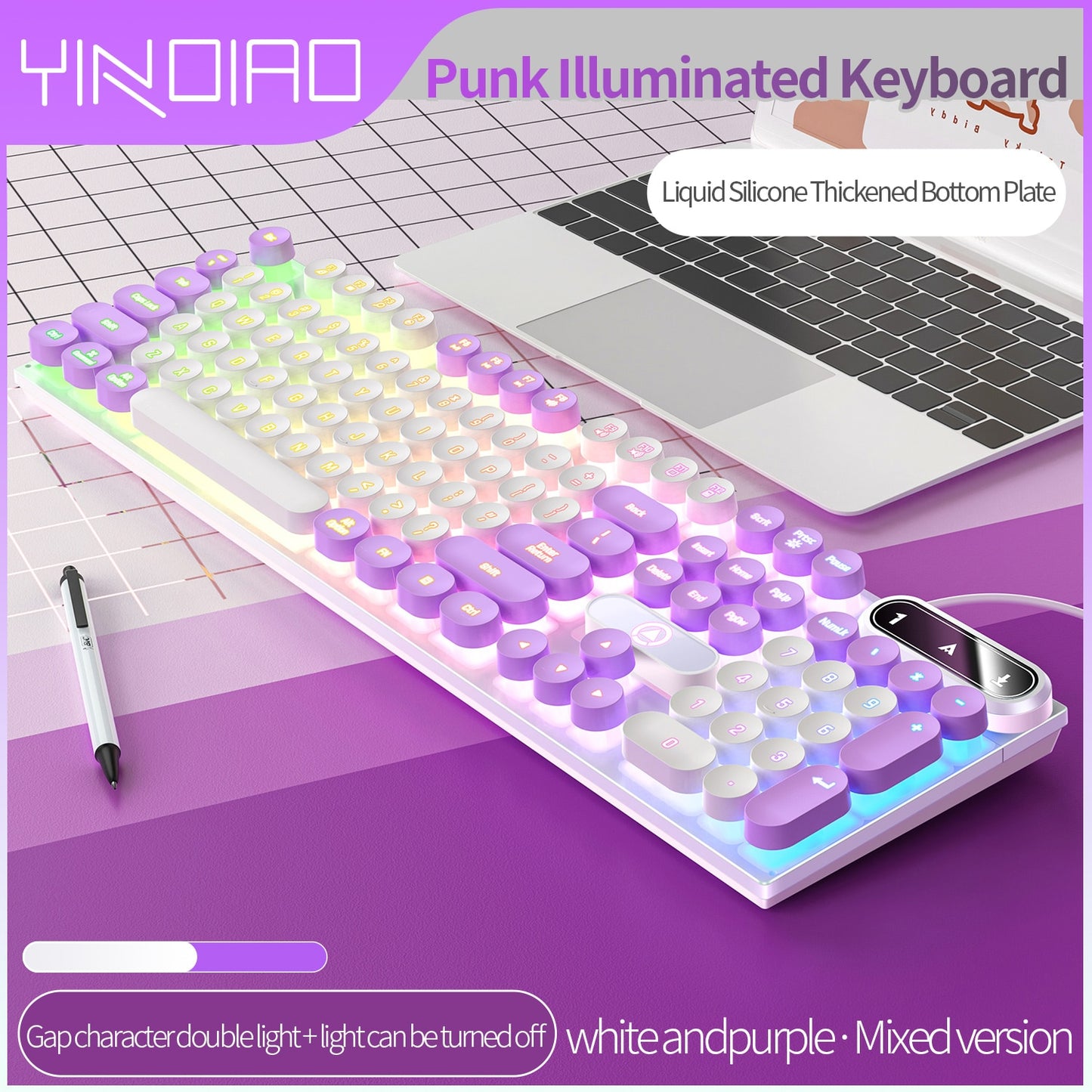 Typewriter Round 104 Keys Gaming Keyboard Wired Keyboard Color Matching Backlit Computer E-sports Peripherals for Desktop Laptop