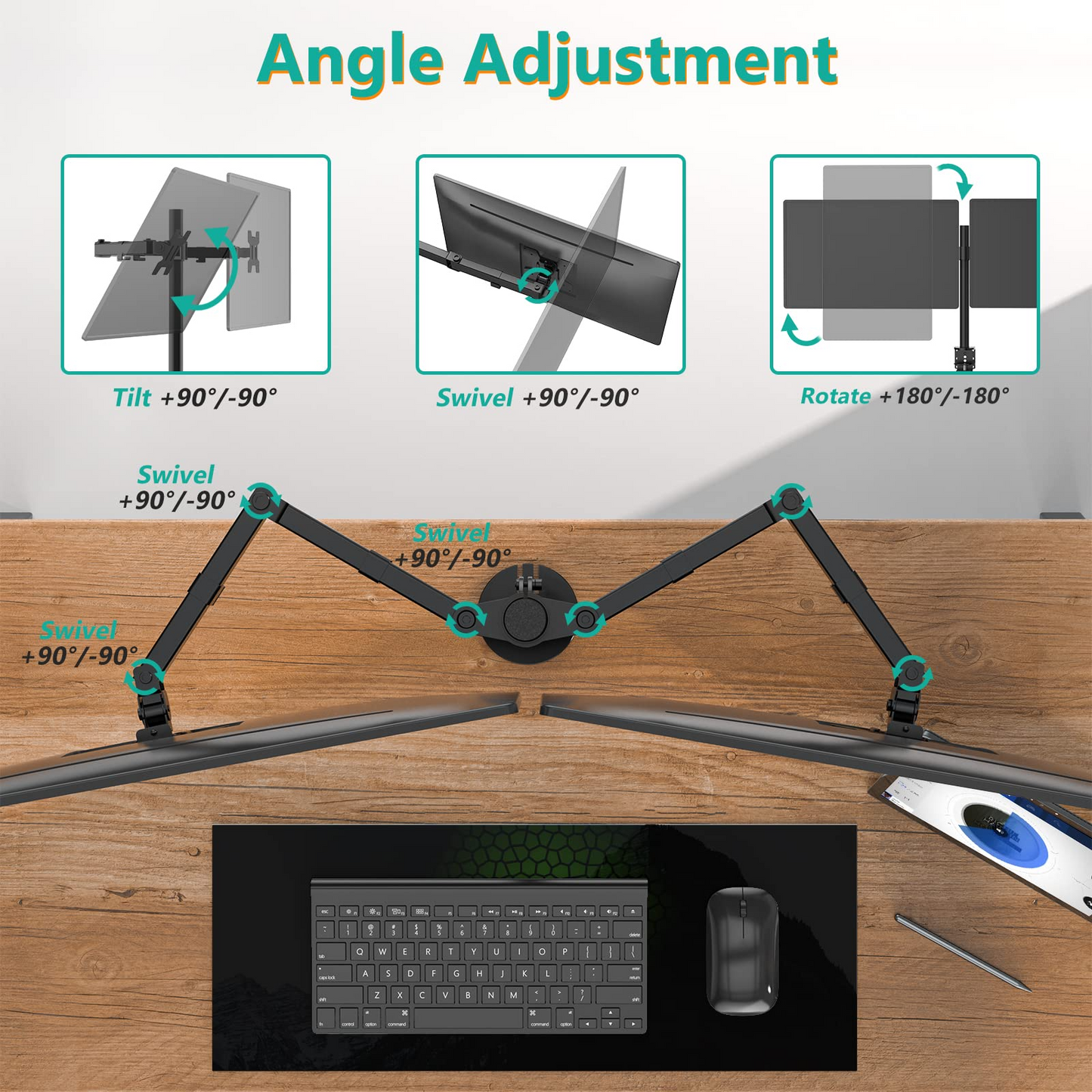 Dual LCD Monitor Fully Adjustable Desk Mount Stand Fits 2 Screens up to 27 inch, 22 lbs. Weight Capacity per Arm (M002)