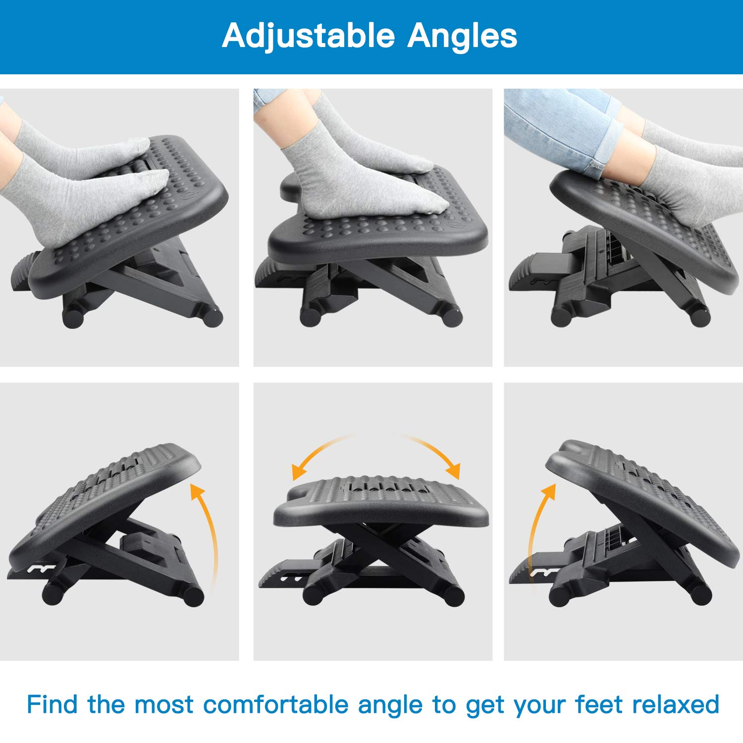 Auslar Foot Rest, Adjustable Ergonomic Foot Rest for Under Desk at Work  with Massage Texture and Roller, 20 Degree Tilt Angle Adjustment Foot Stool  for Office, Home